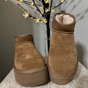 UGG Tan Suede Platform Boots
